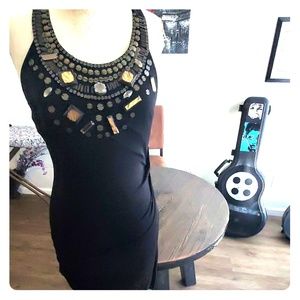 Bebe Sheath Dress - Black w/ Gold Accents
